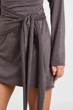 Robe Mini Asymétrique à Épaule Dénudée et Taille Nouée Chiné