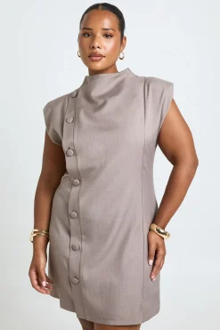 Robe Mini Asymétrique Sans Manches À Boutonnage Ajusté Grande Taille