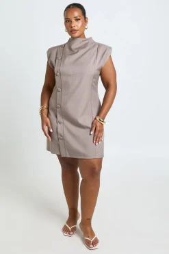 Robe Mini Asymétrique Sans Manches À Boutonnage Ajusté Grande Taille