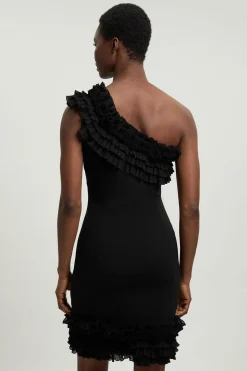 Robe Mini Asymétrique À Volants Dramatiques Petite