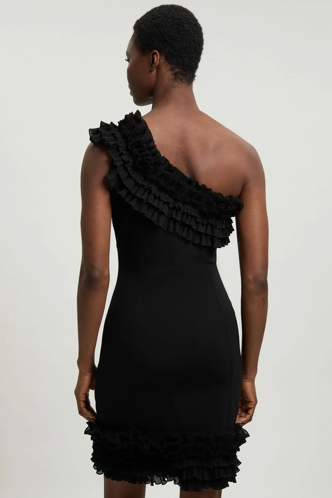 Robe Mini Asymétrique À Volants Dramatiques Petite