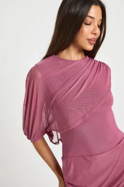 boohoo Robe Mini avec Détail Drapé en Résille<Femme Robes Moulantes|Robes