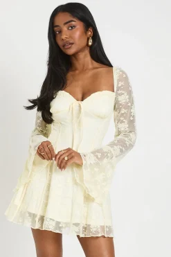 Robe Mini Babydoll En Dentelle À Manches Évasées