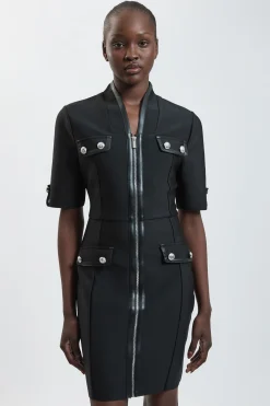 KarenMillen Robe Mini Bandage Militaire À Manches Courtes Avec Détails En SYNTHÉTIQUE<Femme Toutes Les Robes|Robes Longues