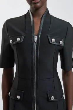 KarenMillen Robe Mini Bandage Militaire À Manches Courtes Avec Détails En SYNTHÉTIQUE<Femme Toutes Les Robes|Robes Longues