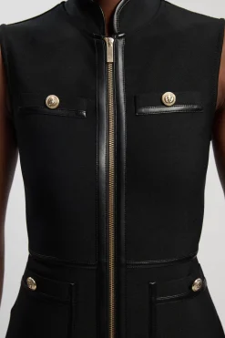 Robe Mini Bandage Militaire Sans Manches À Finitions SYNTHÉTIQUE