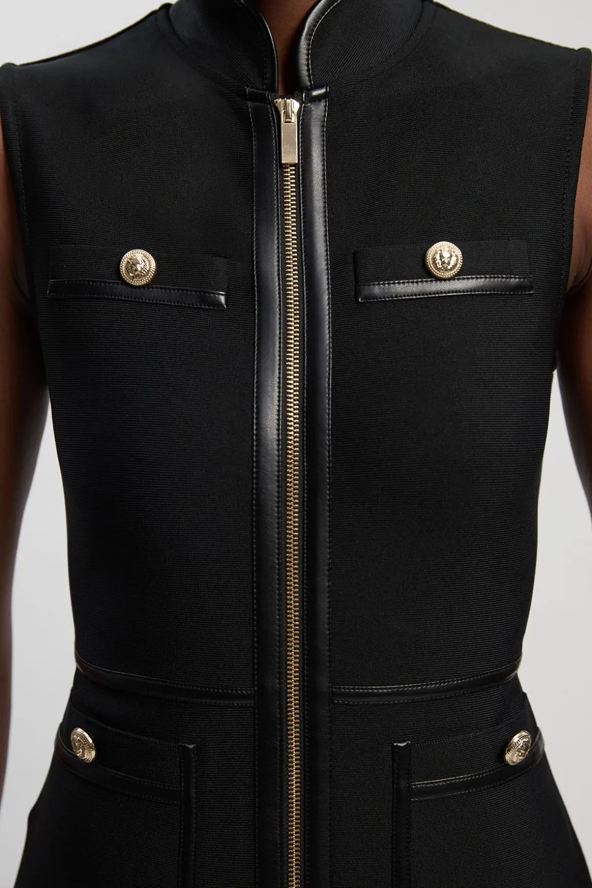 Robe Mini Bandage Militaire Sans Manches À Finitions SYNTHÉTIQUE