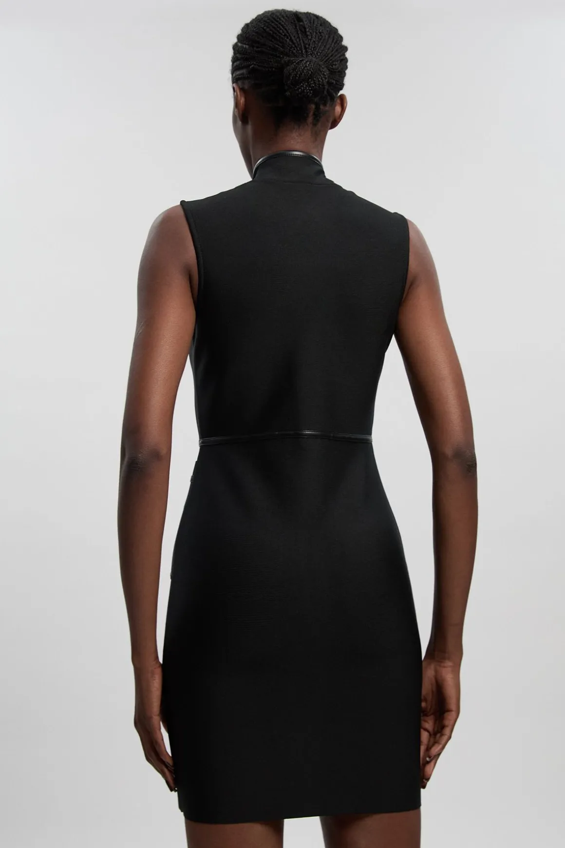 Robe Mini Bandage Militaire Sans Manches À Finitions SYNTHÉTIQUE