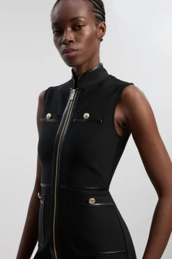 Robe Mini Bandage Militaire Sans Manches À Finitions SYNTHÉTIQUE