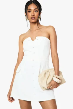 boohoo Robe mini bandeau ajustée à boutons sur le devant<Femme Robes Patineuses|Robes