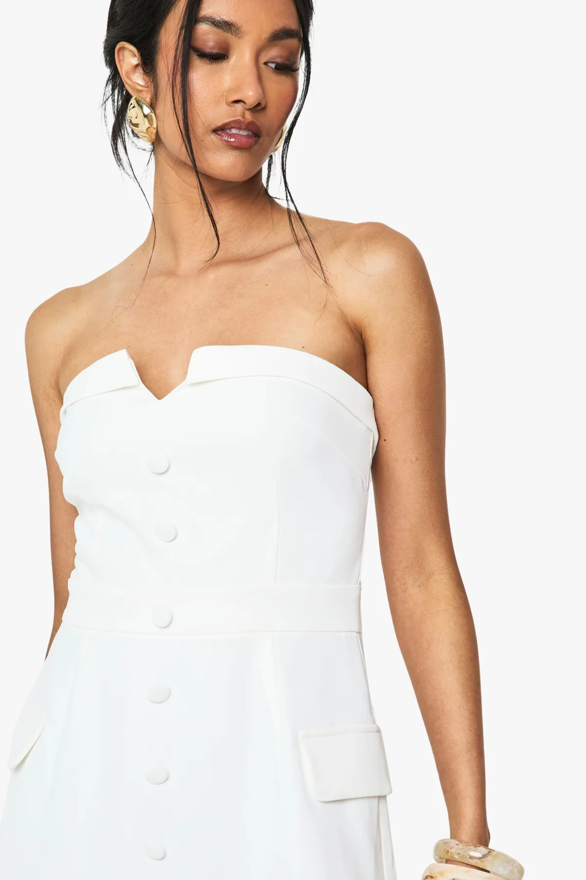 boohoo Robe mini bandeau ajustée à boutons sur le devant<Femme Robes Patineuses|Robes