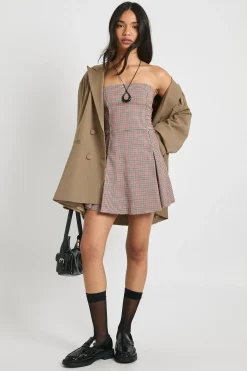 Robe Mini Bandeau Ajustée à Carreaux
