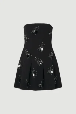 Robe Mini Bandeau Ajustée Ornée de Sequins et Cristaux en Grappes