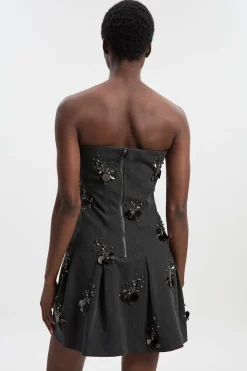 Robe Mini Bandeau Ajustée Ornée de Sequins et Cristaux en Grappes