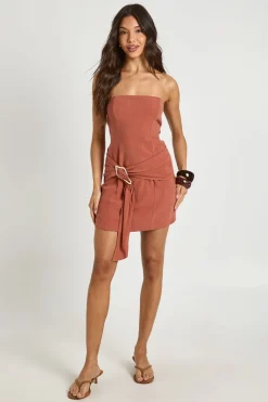 boohoo Robe Mini Bandeau Effet Lin Avec Détails Dorés<Femme Robes Moulantes|Robes