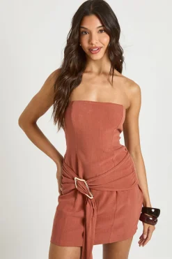 boohoo Robe Mini Bandeau Effet Lin Avec Détails Dorés<Femme Robes Moulantes|Robes