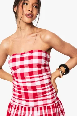 boohoo Robe Mini Bandeau Gingham Puffball<Femme Robes Courtes|Robes