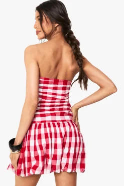 boohoo Robe Mini Bandeau Gingham Puffball<Femme Robes Courtes|Robes