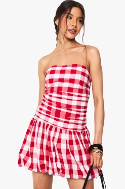 boohoo Robe Mini Bandeau Gingham Puffball<Femme Robes Courtes|Robes
