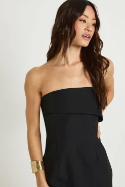 Robe Mini Bandeau Taille Haute avec Plis Devant Ajustée