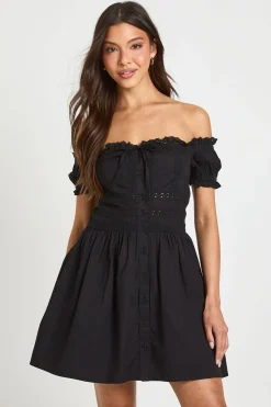 Robe Mini Bardot Avec Empiècements En Dentelle
