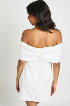 Robe Mini Bardot En Satin Avec Nœud Détaillé