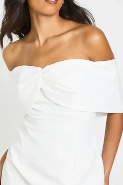Robe Mini Bardot En Satin Avec Nœud Détaillé