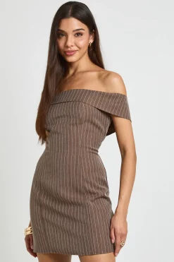 boohoo Robe Mini Bardot À Fines Rayures Ton Sur Ton<Femme Robes Moulantes|Robes