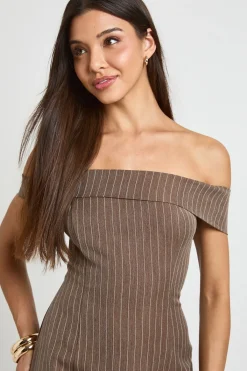 boohoo Robe Mini Bardot À Fines Rayures Ton Sur Ton<Femme Robes Moulantes|Robes