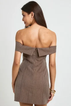 boohoo Robe Mini Bardot À Fines Rayures Ton Sur Ton<Femme Robes Moulantes|Robes