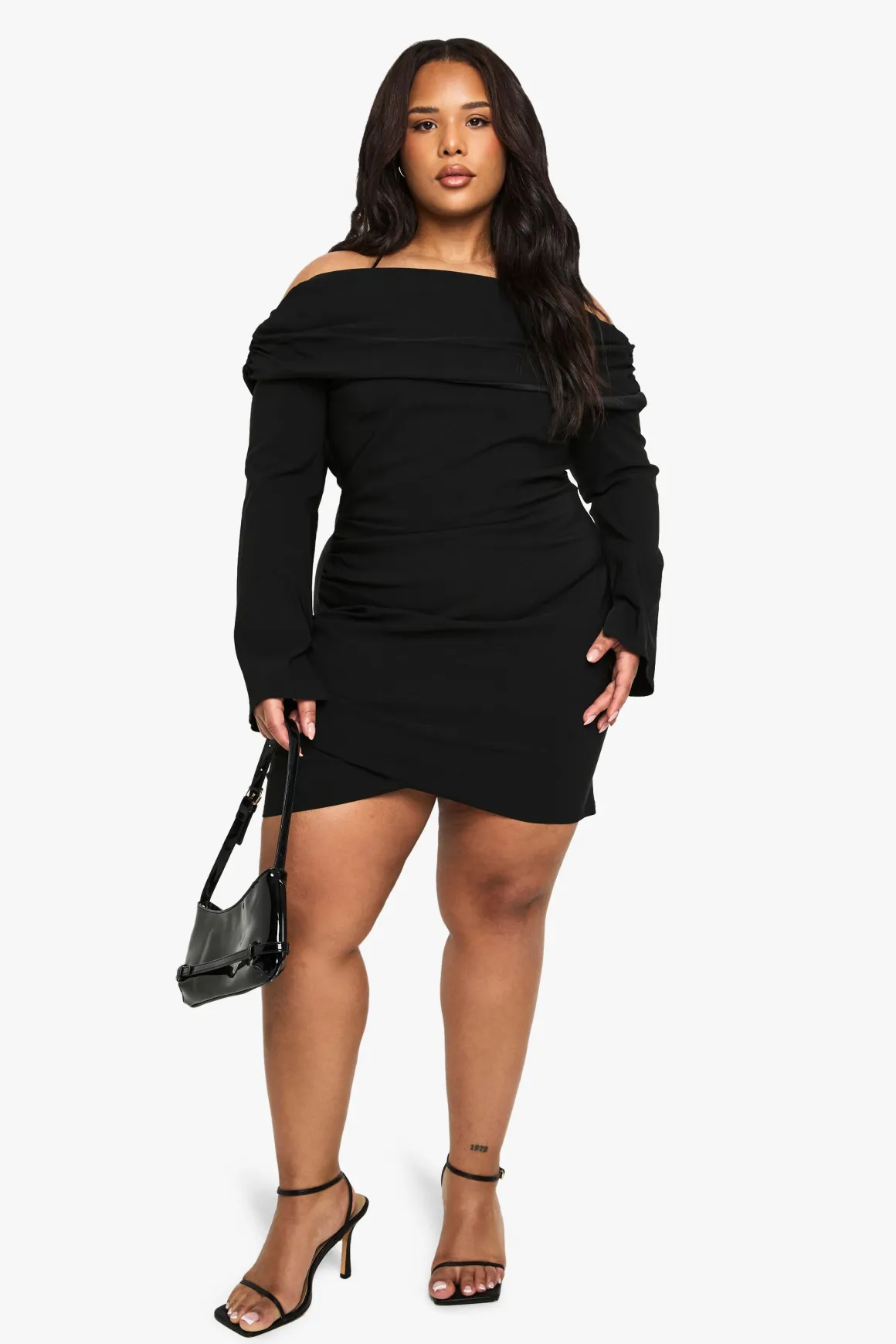 Robe Mini Bardot À Manches Longues En Bengaline Grande Taille