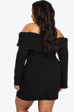 Robe Mini Bardot À Manches Longues En Bengaline Grande Taille