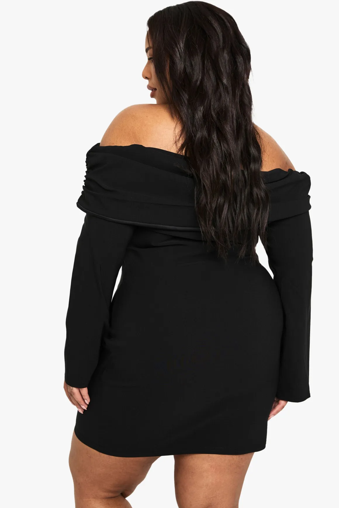 Robe Mini Bardot À Manches Longues En Bengaline Grande Taille