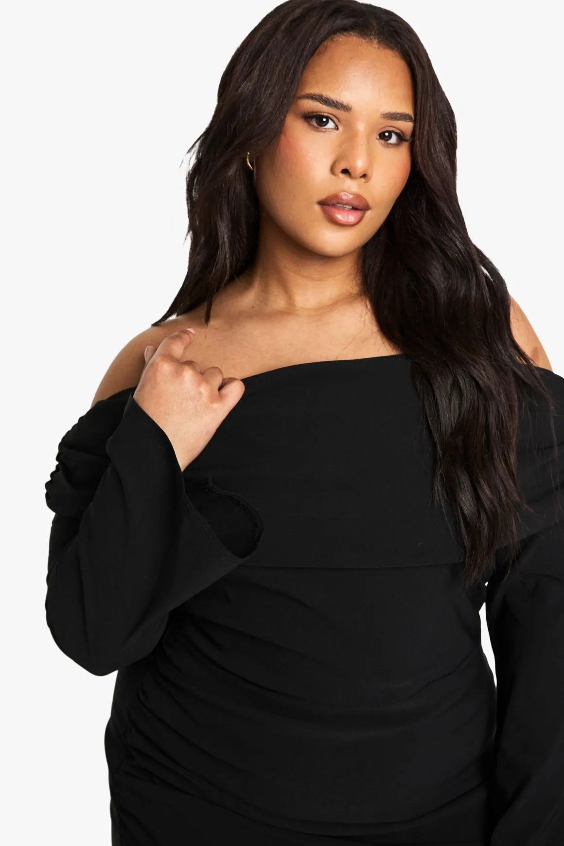 Robe Mini Bardot À Manches Longues En Bengaline Grande Taille
