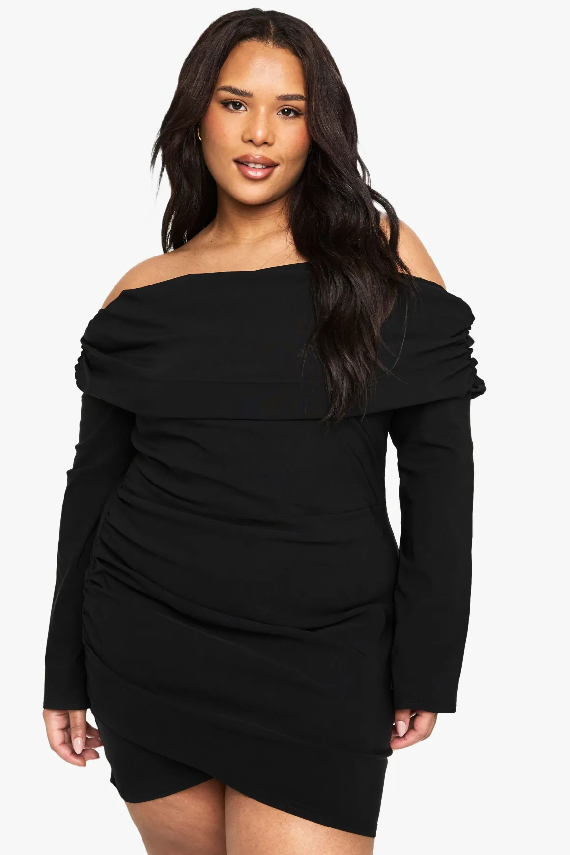 Robe Mini Bardot À Manches Longues En Bengaline Grande Taille