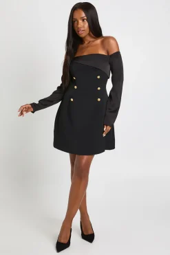 Robe mini Bardot à manches longues ajustée