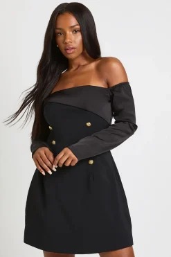 Robe mini Bardot à manches longues ajustée