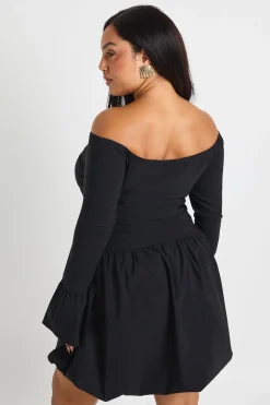 Robe mini Bardot Plus à manches évasées et à ballon bouffant