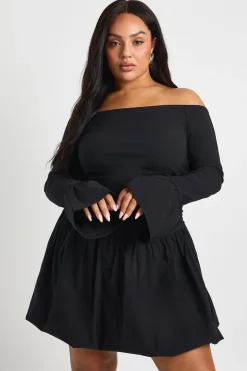 Robe mini Bardot Plus à manches évasées et à ballon bouffant