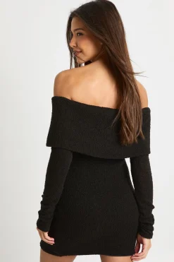 Robe mini Bardot profonde texturée