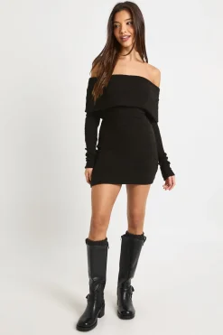 Robe mini Bardot profonde texturée