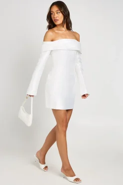 Robe Mini Bardot Structurée En Satin Pour Grande Taille