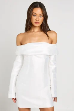 Robe Mini Bardot Structurée En Satin Pour Grande Taille