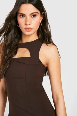 Robe Mini Bengaline avec Détail Découpé
