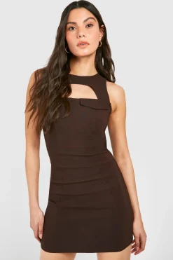 Robe Mini Bengaline avec Détail Découpé