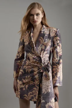 KarenMillen Robe mini blazer ajustée à motif métallique<Femme Tailleurs|Robes À Manches Longues