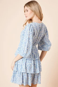 Dorothy Perkins Robe Mini Bleue à Manches Bouffantes Étagées et Devant Croisé<Femme Toutes Les Robes|Robes À Manches Longues