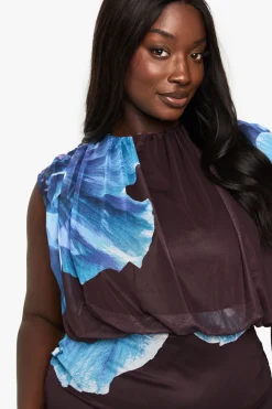Robe Mini Blouson Froncée En Mesh Floral Grande Taille