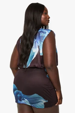 Robe Mini Blouson Froncée En Mesh Floral Grande Taille