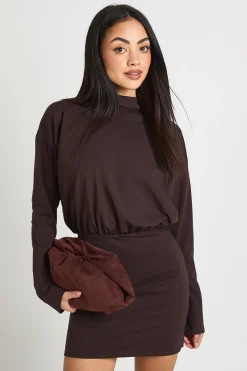 Robe Mini Blouson À Manches Longues Avec Col Intégré